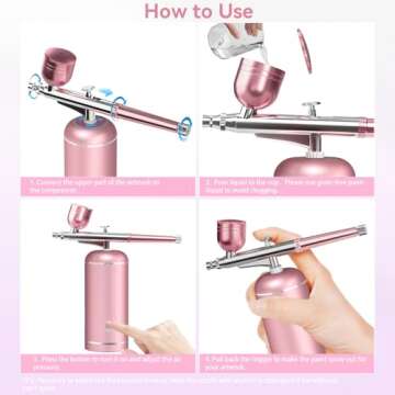 Airbrush Kit with Compressor - 48PSI High-Pressure, Non-Clogging Air Brush Set Cordless Rechargeable with 0.3mm Nozzle and Cleaning Brush for Nail Art, Makeup, Painting, and Cake Decorating