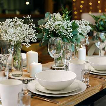 LEKOCH 16 Pcs Wave Serie Reusable White Dinnerware Set Eco-friendly Bamboo Plates and Bowls Camping ...