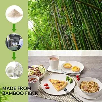 LEKOCH 16 Pcs Wave Serie Reusable White Dinnerware Set Eco-friendly Bamboo Plates and Bowls Camping Set for 4 Person