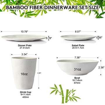 LEKOCH 16 Pcs Wave Serie Reusable White Dinnerware Set Eco-friendly Bamboo Plates and Bowls Camping Set for 4 Person
