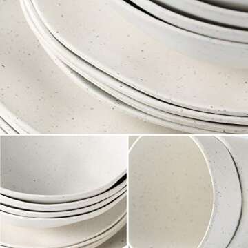 LEKOCH 16 Pcs Wave Serie Reusable White Dinnerware Set Eco-friendly Bamboo Plates and Bowls Camping Set for 4 Person
