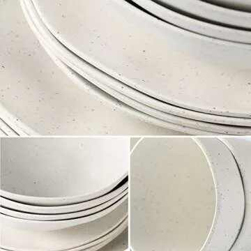 LEKOCH 16 Pcs Wave Serie Reusable White Dinnerware Set Eco-friendly Bamboo Plates and Bowls Camping Set for 4 Person