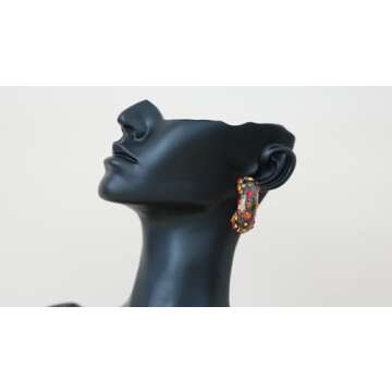 Generic Chunky Red Rhinestone Earrings, Red, Orange, Amber