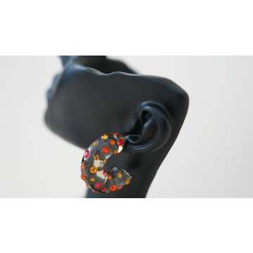 Generic Chunky Red Rhinestone Earrings, Red, Orange, Amber