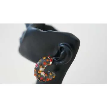 Generic Chunky Red Rhinestone Earrings, Red, Orange, Amber