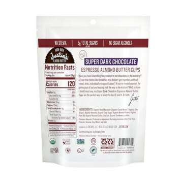 Justin's Organic Super Dark Espresso Almond Butter Cups, Rainforest Alliance Certified Cocoa, Gluten-free, Responsibly Sourced, 6 Stand-up Bags (4.2 Ounce Each)