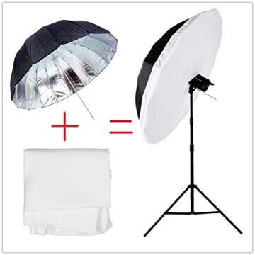 HappyGo 65 Inch Parabolic Deep Umbrella with Diffuser Cover for Photo Studio Flash Speed Light,16-fibreglass Rib Black Silver Reflective Umbrella,Photography Umbrella and Diffuser, S155