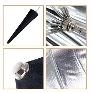 HappyGo 65 Inch Parabolic Deep Umbrella with Diffuser Cover for Photo Studio Flash Speed Light,16-fibreglass Rib Black Silver Reflective Umbrella,Photography Umbrella and Diffuser, S155