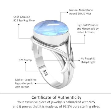 JEWELOPORIUM Moonstone Silver Ring Size 8 for Women