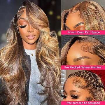 Yeeaak 13x6 Highlight Ombre Lace Front Wigs Human Hair Honey Blonde Body Wave HD Lace Frontal Wig Pr...
