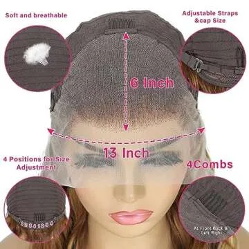 Yeeaak 13x6 Highlight Ombre Lace Front Wigs Human Hair Honey Blonde Body Wave HD Lace Frontal Wig Pre Plucked With Baby Hair 180% Density Glueless Highlight Wig for Women 4/27 Color 26Inch