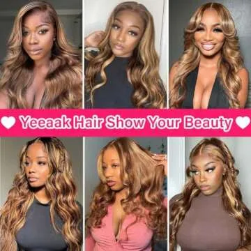 Yeeaak 13x6 Highlight Ombre Lace Front Wigs Human Hair Honey Blonde Body Wave HD Lace Frontal Wig Pre Plucked With Baby Hair 180% Density Glueless Highlight Wig for Women 4/27 Color 26Inch