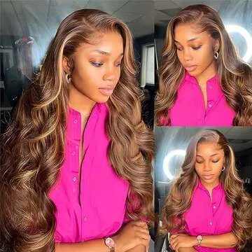 Yeeaak 13x6 Highlight Ombre Lace Front Wigs Human Hair Honey Blonde Body Wave HD Lace Frontal Wig Pre Plucked With Baby Hair 180% Density Glueless Highlight Wig for Women 4/27 Color 26Inch