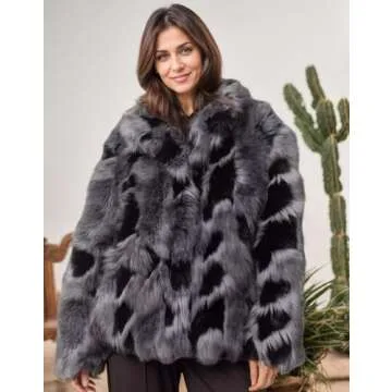 Tngan Warm Faux Fur Coat for Women Leopard Print Outerwear with Lapel Collar Thanksgiving Christmas New Year Causal Jacket Grey L