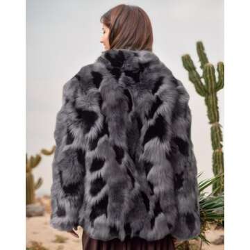 Tngan Warm Faux Fur Coat for Women Leopard Print Outerwear with Lapel Collar Thanksgiving Christmas New Year Causal Jacket Grey L