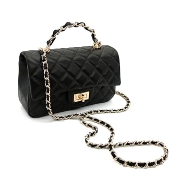 Small Quilted Crossbody Bags for Women, Soft Smooth Leather Shoulder Bags with Gold Chain Strap, Lad...