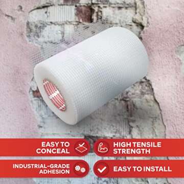 XFasten Drywall Repair Mesh Tape - 6-Inch X 90-Foot Mesh Tape for Drywall Repair, Fiberglass Drywall Patch Hole, Heavy Duty Wall Repair Mesh Spackle Tape, Wall Crack and Seam Repair Joint Tape