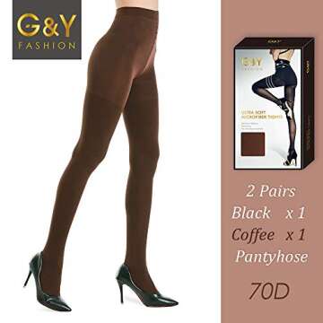 G&Y 2 Pairs Semi Opaque Tights for Women - 70D Microfiber Control Top Pantyhose (Medium, Black & Brown)