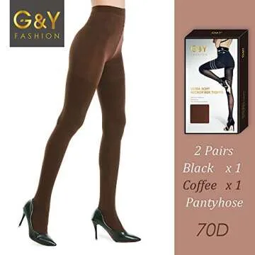 G&Y 2 Pairs Semi Opaque Tights for Women - 70D Microfiber Control Top Pantyhose (Medium, Black & Brown)