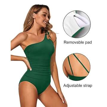 Holipick One Shoulder One Piece Swimsuit for Women Tummy Control Bathing Suits Modest Full Coverage ...