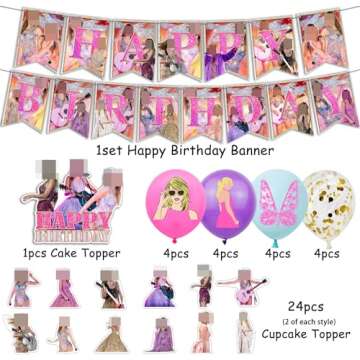Vibrant Birthday Decorations Set for Fans' Parties - Complete with Banners, Balloons, and Cake Toppe...