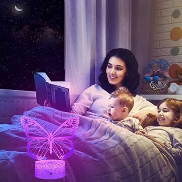 Butterfly 3D Illusion Lamp - Kids Bedside Lamp with 16 Color Changing Remote Control - Birthday Gift for Girls