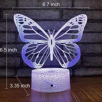 Butterfly 3D Illusion Lamp - Kids Bedside Lamp with 16 Color Changing Remote Control - Birthday Gift for Girls