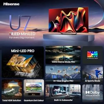 Hisense 85-Inch Class U7 Series Mini-LED ULED 4K UHD Google Smart TV (85U7N, 2024 Model) - QLED, Dolby Vision IQ, Dolby Atmos, Full Array Local Dimming, 144Hz Game Mode Pro, VRR, Alexa Compatibility