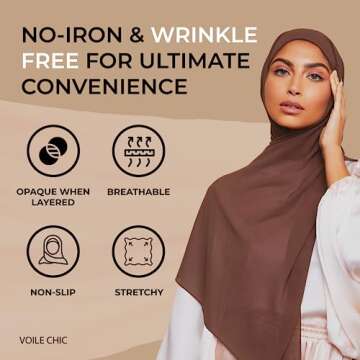 VOILE CHIC Premium Chiffon Hijab Scarf for Women - Non-Slip Islamic Head Scarf Wrap Hijabs - Mocha B...
