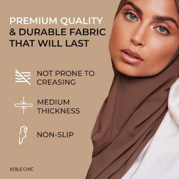 VOILE CHIC Premium Chiffon Hijab Scarf for Women - Non-Slip Islamic Head Scarf Wrap Hijabs - Mocha Brown
