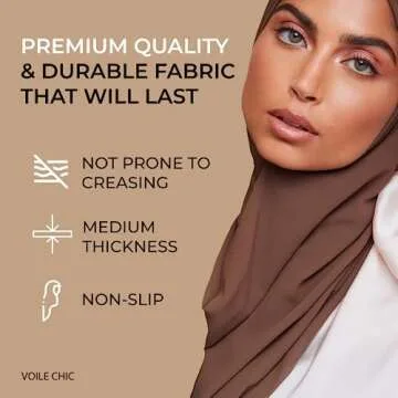VOILE CHIC Premium Chiffon Hijab Scarf for Women - Non-Slip Islamic Head Scarf Wrap Hijabs - Mocha Brown