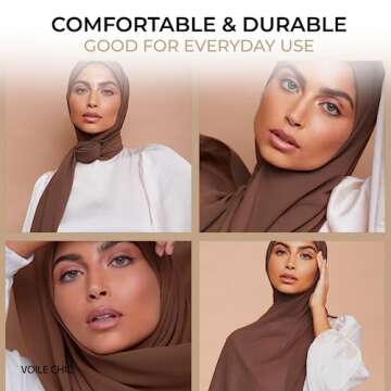 VOILE CHIC Premium Chiffon Hijab Scarf for Women - Non-Slip Islamic Head Scarf Wrap Hijabs - Mocha Brown