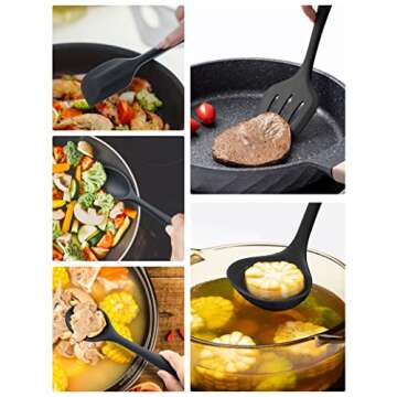 Silicone Kitchen Utensils Set, 5 PCS Heat Resistant Non Stick Cooking Tools, Silicone Spatula/Turner/Serving Spoon/Soup Ladle/Slotted Spoon, for Home and Camping