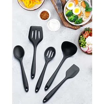 Silicone Kitchen Utensils Set, 5 PCS Heat Resistant Non Stick Cooking Tools, Silicone Spatula/Turner/Serving Spoon/Soup Ladle/Slotted Spoon, for Home and Camping