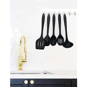 Silicone Kitchen Utensils Set, 5 PCS Heat Resistant Non Stick Cooking Tools, Silicone Spatula/Turner/Serving Spoon/Soup Ladle/Slotted Spoon, for Home and Camping