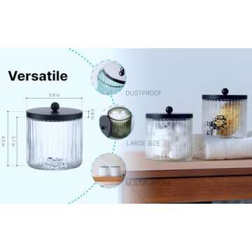 KMwares 2-Pack Glass Qtip Holder Dispenser Set - Stylish Bathroom Organizer for Toiletries