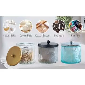 KMwares Stylish Glass Q-tip Holder Dispenser Set