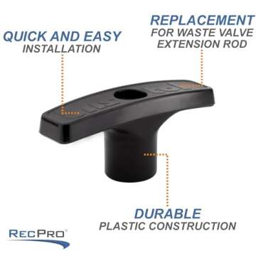 RecPro RV Waste Valve Handle | Replacement for Valve Extension Rod | Black (Single Pack)