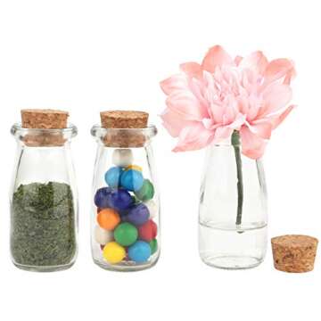 Mantello 4” x 2”, Set of 12 Vintage Milk Bottle-Shaped Corked Glass Bottles, Baby Shower Party Favor, Centerpiece, Bud Vase