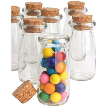 Mantello 4” x 2”, Set of 12 Vintage Milk Bottle-Shaped Corked Glass Bottles, Baby Shower Party Favor, Centerpiece, Bud Vase