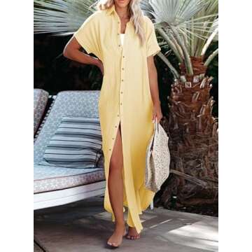 Dokotoo Swimsuit Coverups Summer Dresses for Women 2025 Vacation Button Down Long Kimonos Cardigan B...