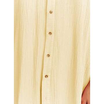 Dokotoo Swimsuit Coverups Summer Dresses for Women 2025 Vacation Button Down Long Kimonos Cardigan Beach Short Sleeve Side Split Casual Solid Loose Bathing Suit Cover Ups for Swimwear Yellow L