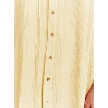 Dokotoo Swimsuit Coverups Summer Dresses for Women 2025 Vacation Button Down Long Kimonos Cardigan Beach Short Sleeve Side Split Casual Solid Loose Bathing Suit Cover Ups for Swimwear Yellow L