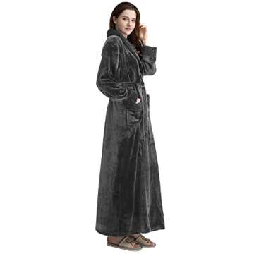 ZAKASA Long Robes for Women, Plush Bathrobe Womens Shawl Collar Luxury Robes, Soft Warm Fleece Bath Robe