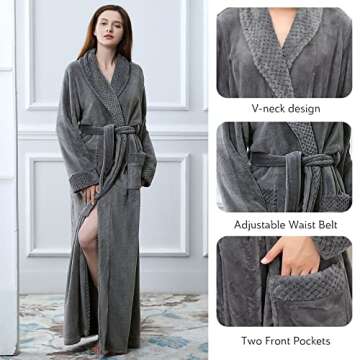 ZAKASA Long Robes for Women, Plush Bathrobe Womens Shawl Collar Luxury Robes, Soft Warm Fleece Bath Robe