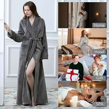 ZAKASA Long Robes for Women, Plush Bathrobe Womens Shawl Collar Luxury Robes, Soft Warm Fleece Bath Robe