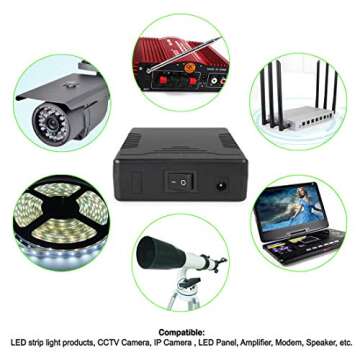 Talentcell 12V Rechargeable Lithium ion Battery Pack YB1206000, DC Output for LED Strip and CCTV Camera, 11.1V 6000mAh Portable Li-ion Batteries with AC/DC 12.6V 1A Charger, Black