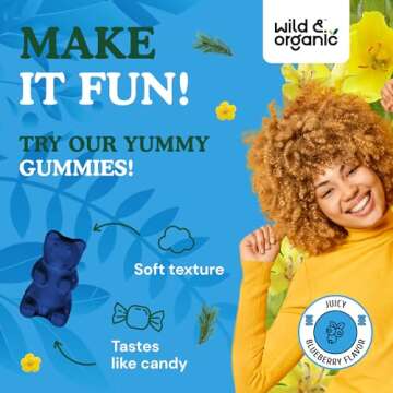 Wild & Organic Lung Detox Gummies - 1000 mg Mullein Gummies for Lungs Cleanse - Natural Supplements with Mullein Leaf Extract and Mushroom Blend - 60 Vegan, Non-GMO Chews