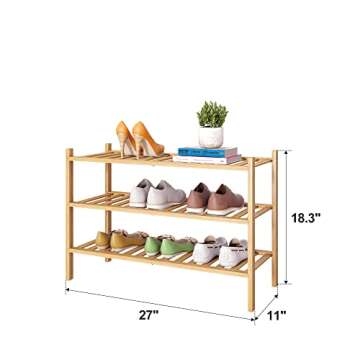 FILWH Bamboo Shoe Rack Stackable Shoe Shelf Storage Organizer for Unit Entryway Hallway and Closet S...