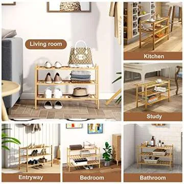 FILWH Bamboo Shoe Rack Stackable Shoe Shelf Storage Organizer for Unit Entryway Hallway and Closet Sturdy Freestanding Shoe Shelf(3 Tier Natural)
